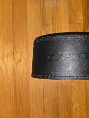 Black Leather Weightlifting Belt with Subtle Embossed Logo